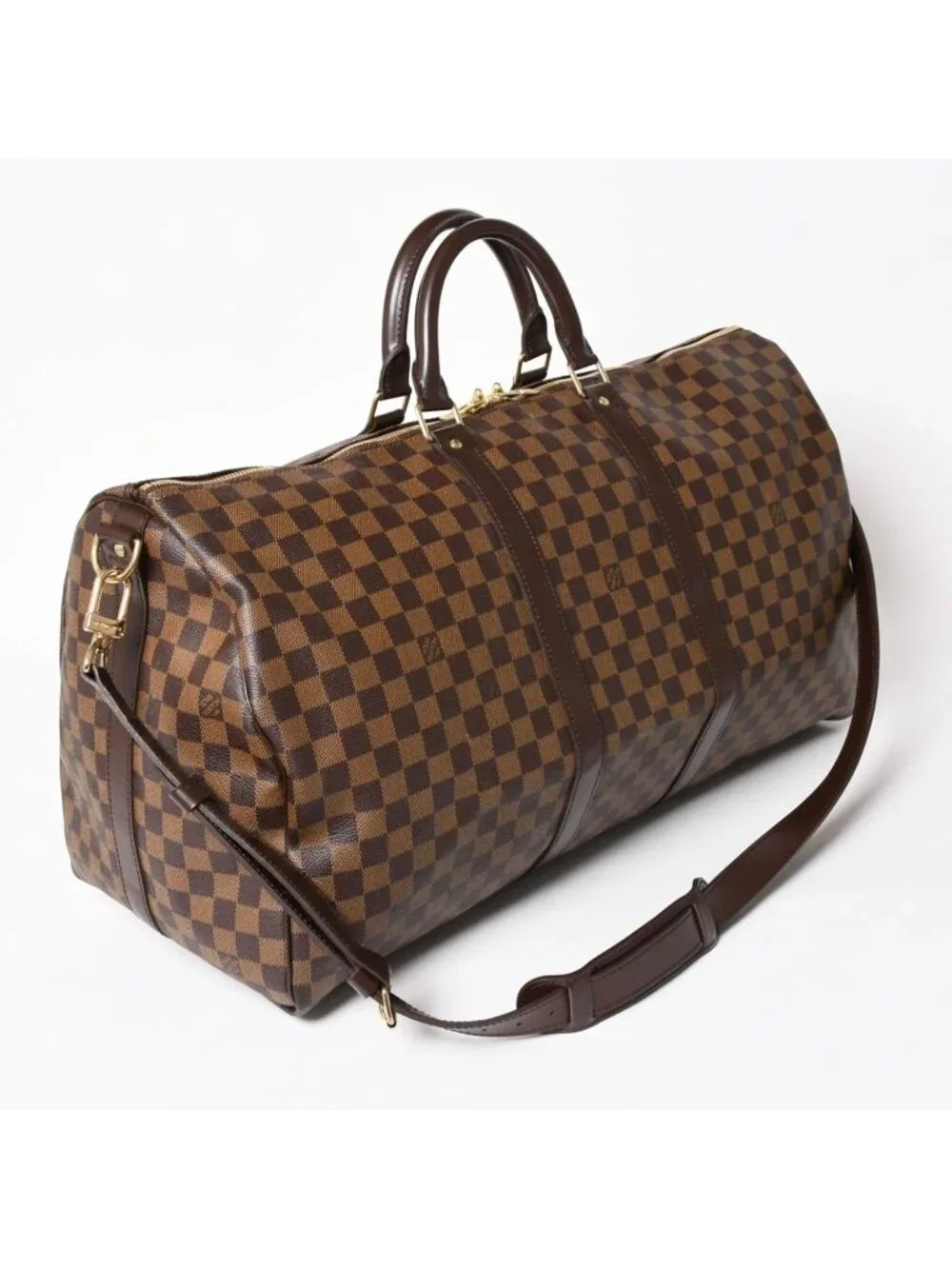 Louis Vuitton Keepall Bandouliere 55 Boston Bag Damier Ebene Brown Gold